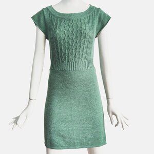 Tulle Office Siren Curvy Cable Knit w Rib Bodice Belt Back Sage Sweater Dress M